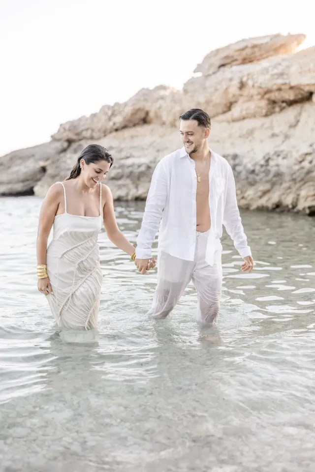 Couple-to-be in the water during their couple session in Provence