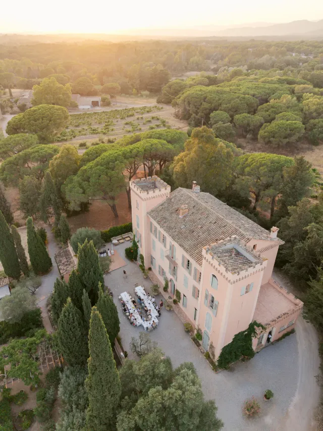 Aerial view of Château de Vaucouleurs and its wooded park